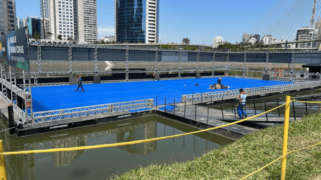 COB Expo monta quadra flutuante e terá jogo de Lendas do Vôlei no Rio Pinheiros, em SP
