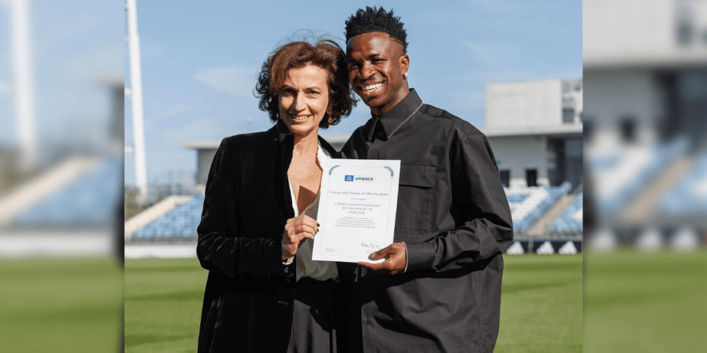 Vinícius Júnior, do Real Madrid, é nomeado Embaixador da Boa Vontade da Unesco aos 23 anos