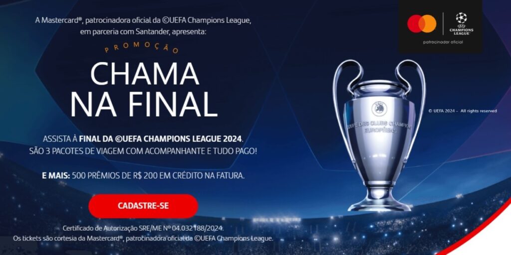 Santander e Mastercard farão sorteios de viagens para a final da Champions League