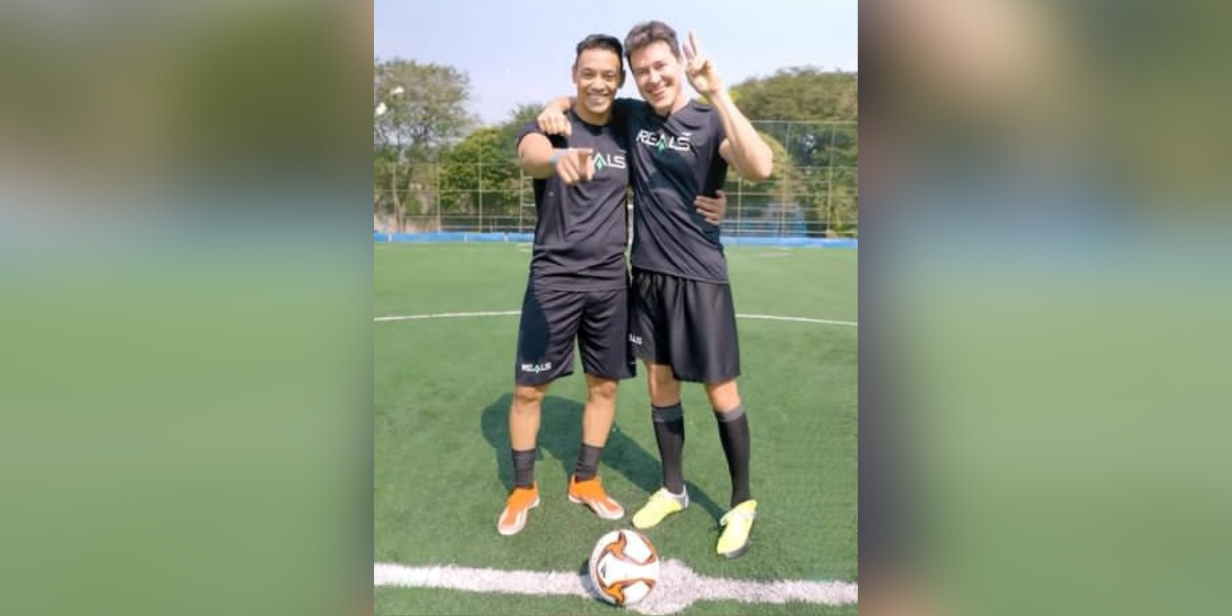 Ricardo Oliveira e Rodrigo Faro durante desafio da Reals - Reprodução/Instagram @reals.bet