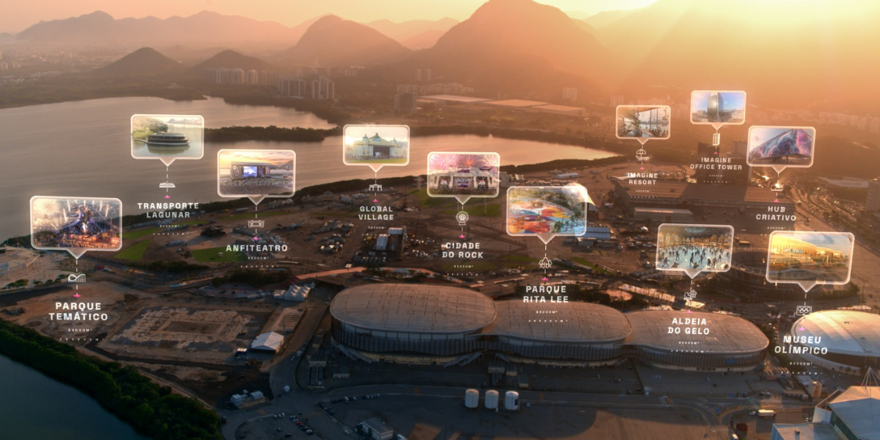 Vista aérea do Imagine, complexo de lazer e entretenimento que será erguido no Parque Olímpico do Rio - Divulgação