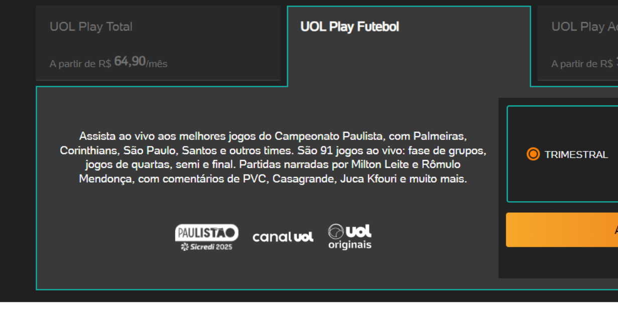 Propaganda do streaming do Paulistão Play com os nomes de Milton Leite e Rômulo Mendonça - Reprodução