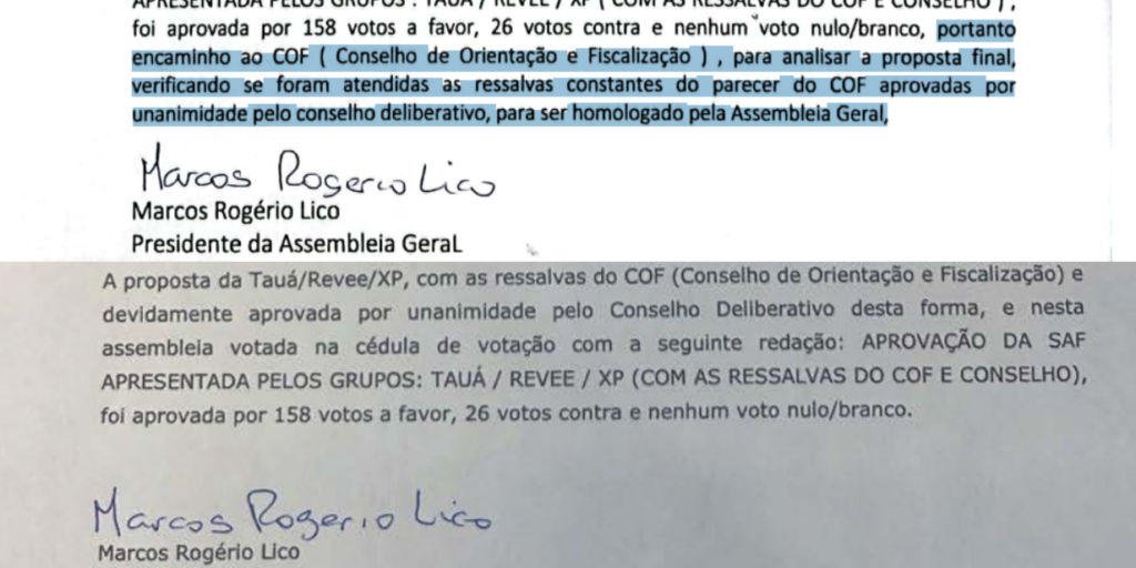 Ata da Assembleia de Sócios em sua versão original e a retificada - Reprodução