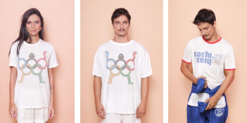 Camisa com anéis olímpicos estilizados e com referência aos Jogos de Inverno de Sochi 2014 - Divulgação
