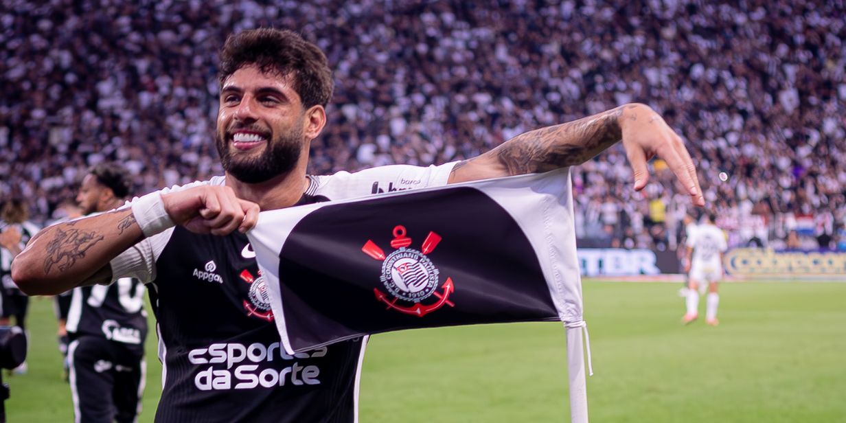 Yuri Alberto, do Corinthians, comemora gol contra o Santos, ainda com o logo do Appgas na camisa - Rodrigo Coca / Agência Corinthians