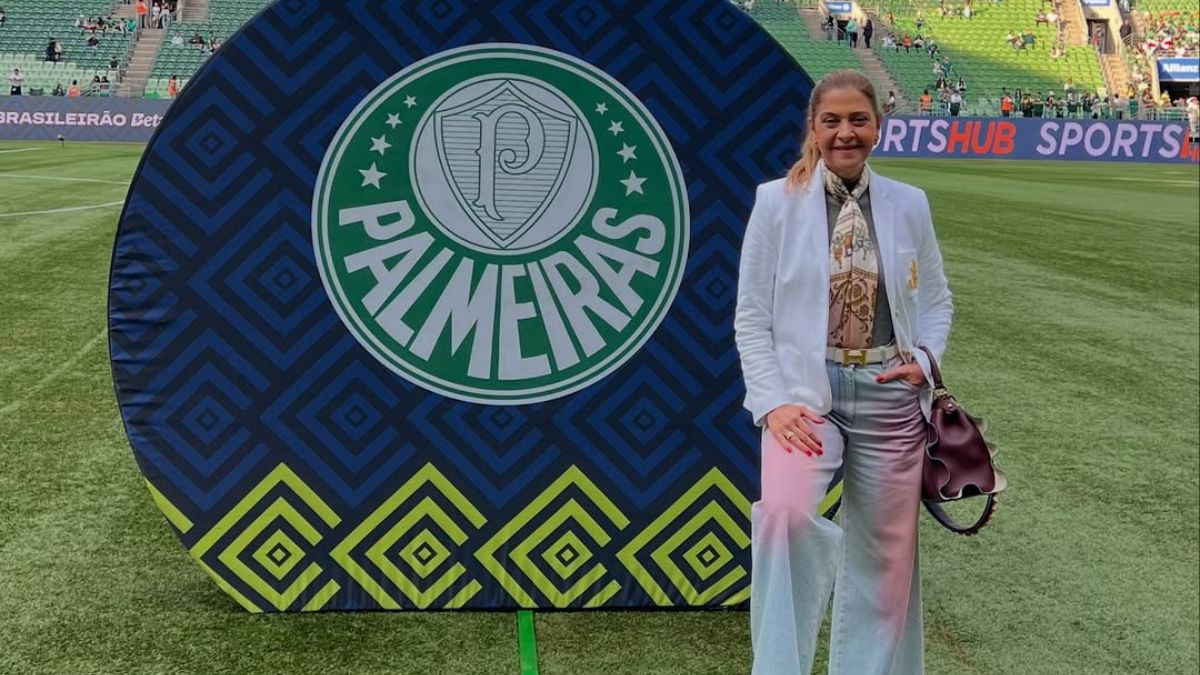 Leila Pereira, presidente do Palmeiras, posa no Allianz Parque, antes do jogo contra o Atlético-MG - Reprodução / Instagram @leilapereira
