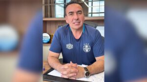 O empresário Marcelo Marques anuncia a retomada de sua candidatura a presidência do Grêmio - Reprodução