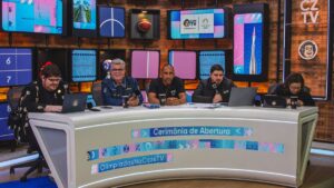 Estúdio da CazéTV durante a transmissão da cerimônia de abertura de Paris 2024 - Divulgação