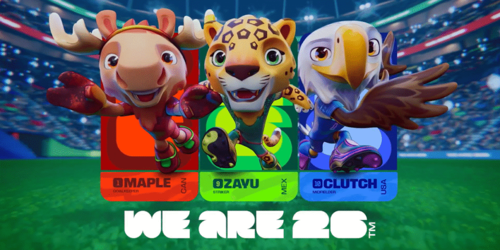 Fifa apresenta Clutch, Maple e Zayu, as mascotes da Copa do Mundo de 2026