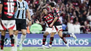Flamengo comemora gol contra o Grêmio pelo Brasileirão - Gilvan de Souza/Flamengo