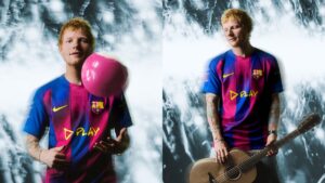 Ed Sheeran será destaque na camisa do Barcelona no El Clásico - Divulgação