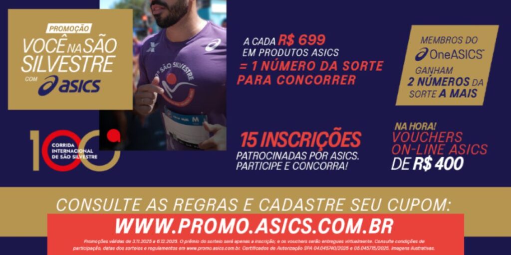 Asics lança promoção que levará consumidores para 100ª Corrida de São Silvestre 
