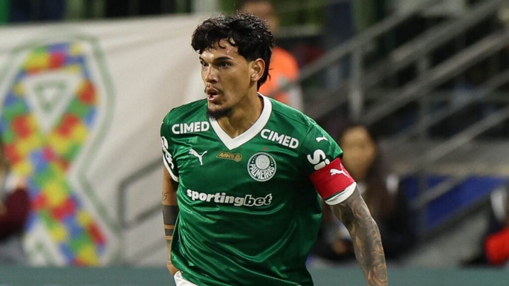 O capitão Gustavo Gómez com a marca Cimed na camisa: nova patrocinadora do Palmeiras - Cesar Greco/Palmeiras