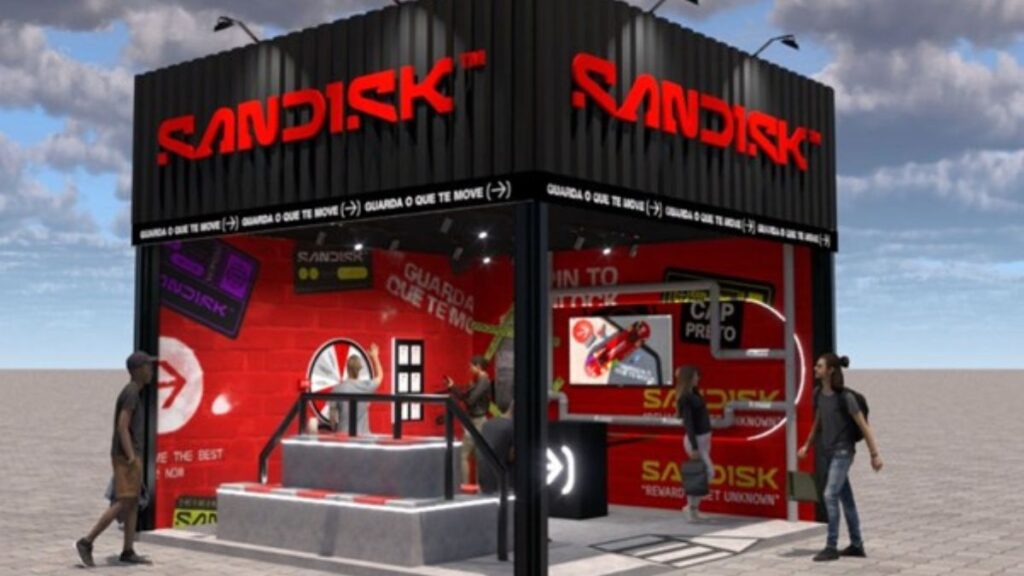 SanDisk terá uma roleta de brindes, com itens como meias, camisetas e bonés, além da distribuição de leques e adesivos no SLS Super Crown 2025 - Divulgação