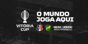 Cartaz de promoção para o jogo Santa Cruz x Defensa y Justicia, que abre a Vitória Cup 2026 - Divulgação
