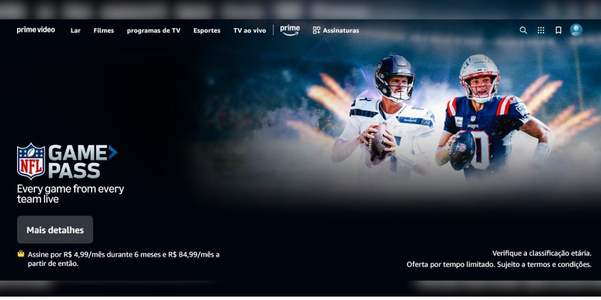 Página da NFL no Prime Video - Reprodução