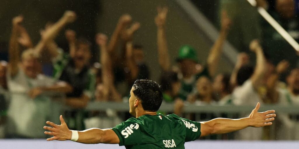 Ramon Sosa, do Palmeiras, comemora o quarto gol contra o Capivariano - Cesar Greco/Palmeiras