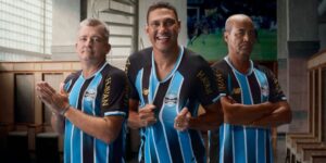 Carlos Miguel, Zé Afonso e Aílton apresentam a nova camisa do Grêmio com a New Balance para 2026 - Divulgação