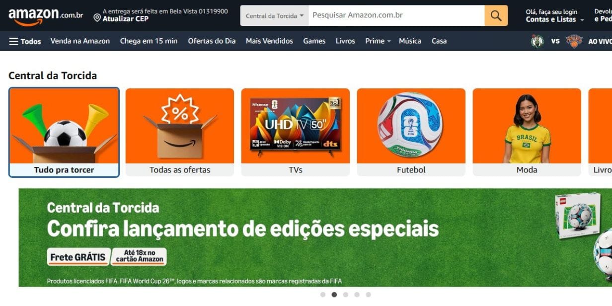 Página da Central da Torcida, dentro da Amazon - Reprodução