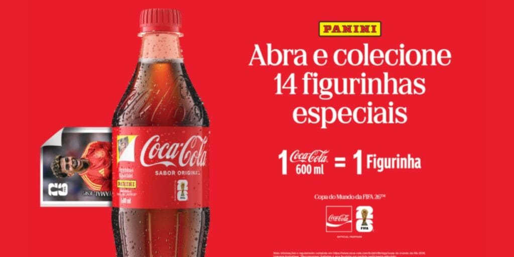 Coca-Cola se une com Panini para distribuir figurinhas de álbum da Copa 2026 em garrafas