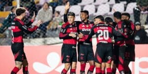 Jogadores do Flamengo comemoram gol contra o Cusco pela Libertadores - Gilvan de Souza/Flamengo