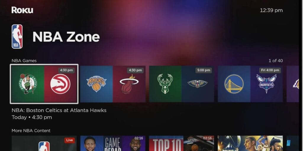 Conteúdos da NBA na Roku - Reprodução