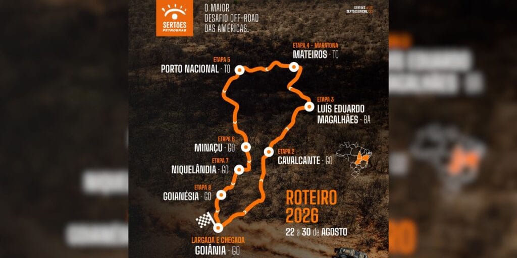 Sertões Petrobras 2026 revela roteiro de 4 mil km com largada e chegada em Goiânia