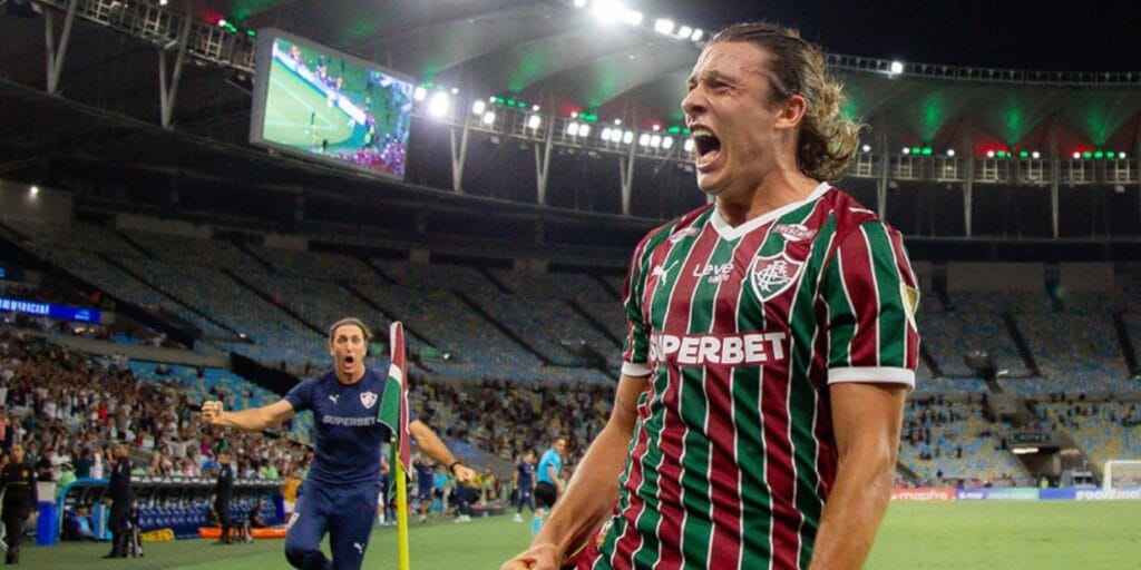 Canobbio comemora o terceiro gol do Fluminense na vitória sobre o Deportivo La Guaira - Marcelo Gonçalves/Fluminense