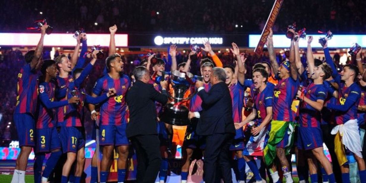 Jogadores do Barcelona comemoram o título da LaLiga 2026 - LaLiga/Divulgação