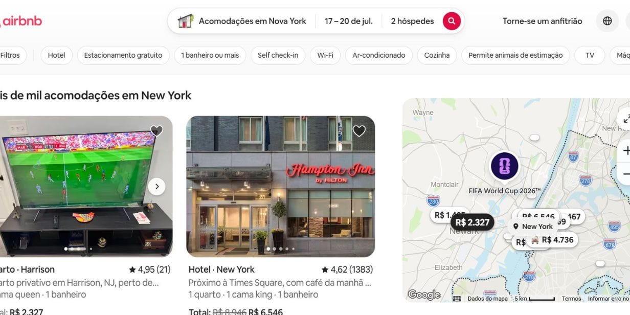 Anúncio do Airbnb de imóveis em Nova York para o fim de semana da final da Copa do Mundo 2026 - Reprodução