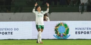 Eleita a craque do jogo, Lorena Benítez,do Palmeiras, marcou dois gols na final com o Flamengo - Paloma Cassiano/Palmeiras