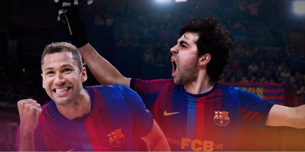 Barcelona anunciou que o endereço de sua loja virtual, storeFCB.cat, será estampada na parte frontal dos uniformes das equipes de futsal e hóquei sobre patins - Divulgação
