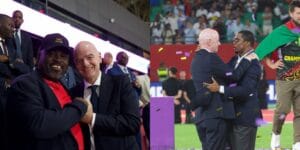 Infantino posa com Fleetwood Haiya (Malawi) e Samuel Eto'o (Camarões): dirigente coleciona apoios na África - Reprodução/Instagram @gianni_infantino