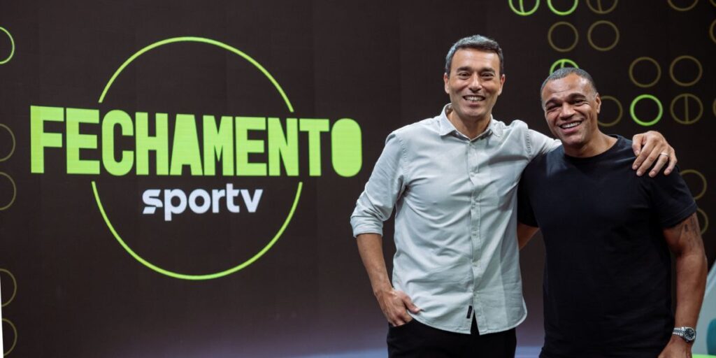 André Rizek e Denilson, que apresentam o Fechamento no Sportv - Divulgação